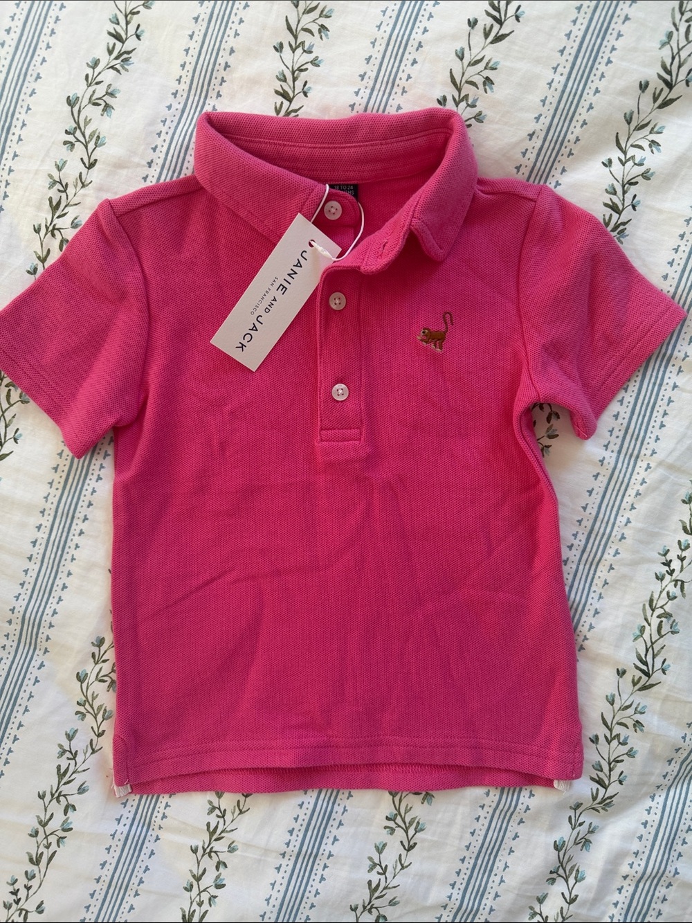 Janie and Jack Bright Pink Polo with Embroidered Monkey